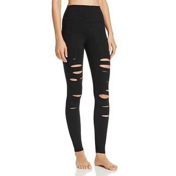 ALO YOGA 7/8 High Waisted Ripped Warrior Legging Black Small - Picture 1 of 13